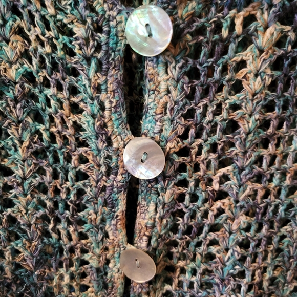 J H Collectibles Multi Women's Top Blouse Open Crochet Knit  Short Sleeve Medium - Picture 5 of 6